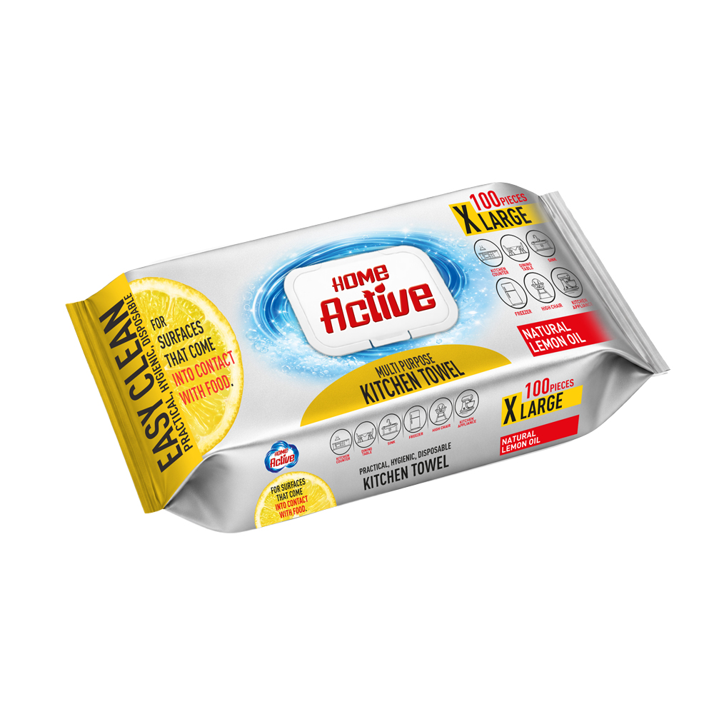 Ezel Premium Home Active Yüzey Temizleme Mendili 100 lü Limonlu